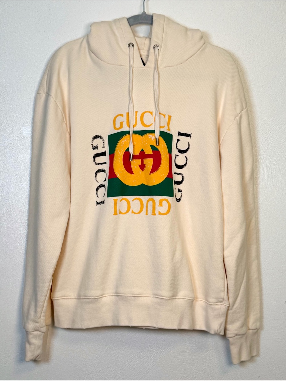 Gucci Cream Crewneck Hoodie with Multicolor Logo